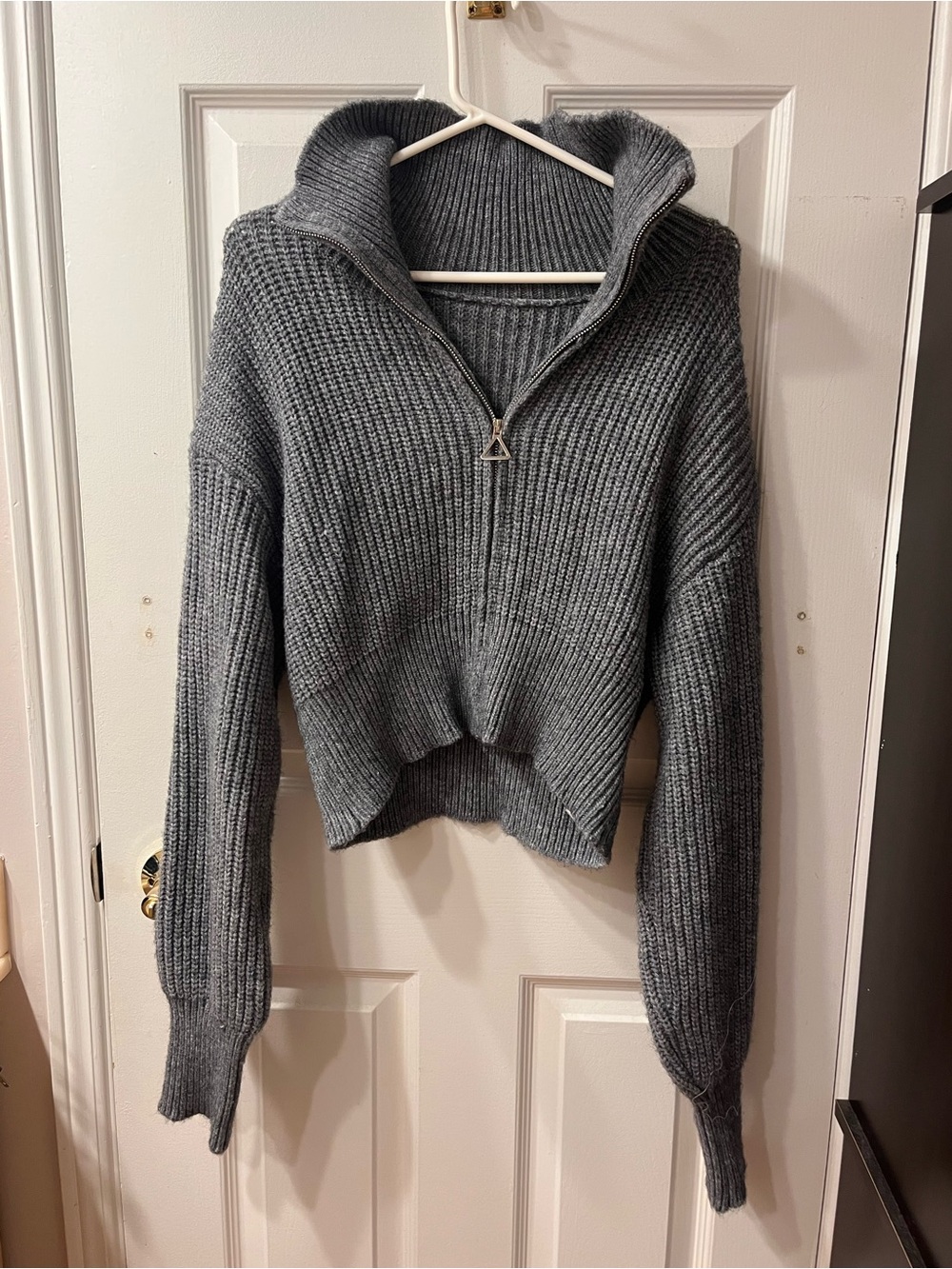 Cider Gray Ribbed Half-Zip Turtleneck Sweater